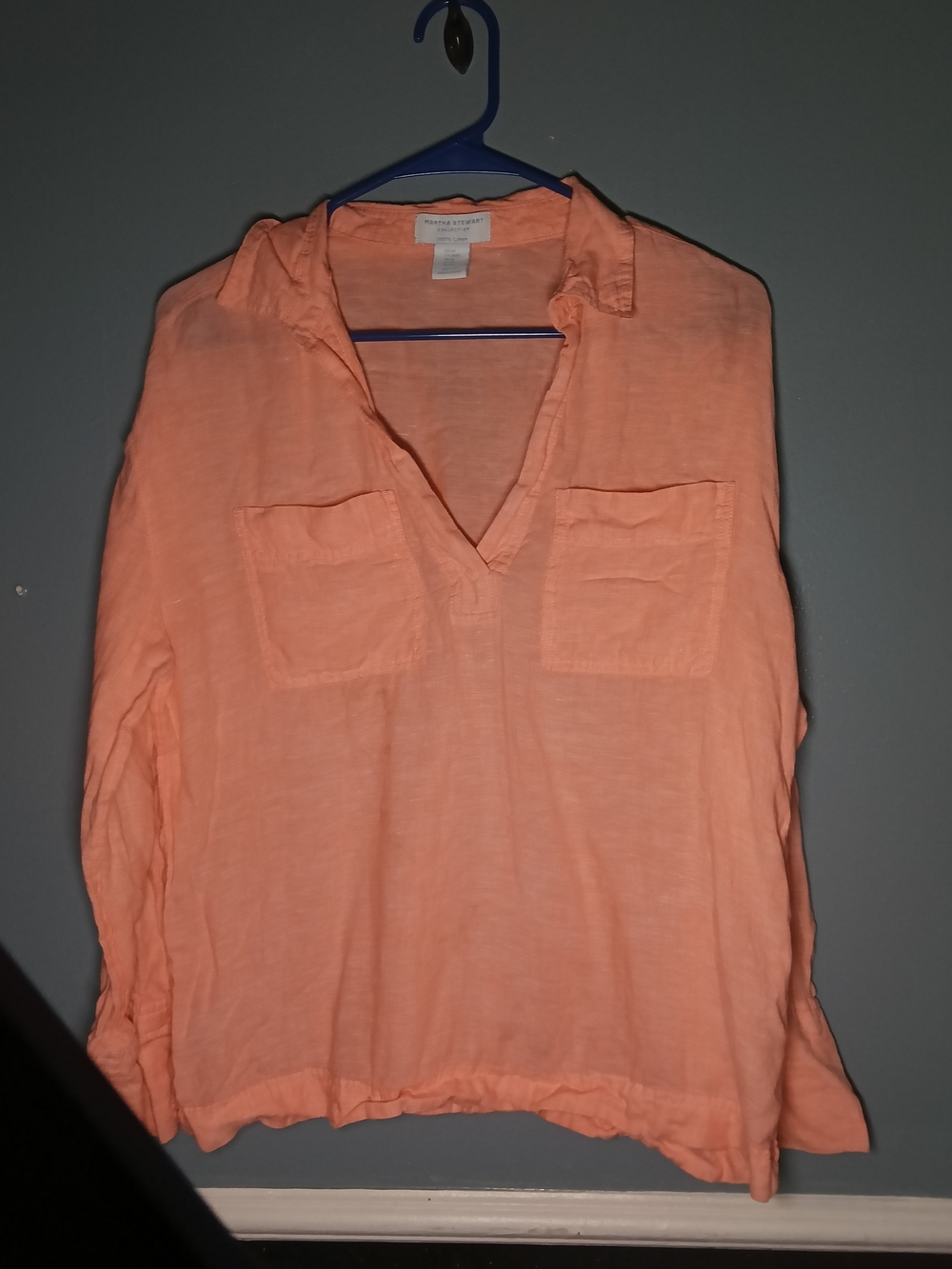 Martha Stewart Coral Slub V-Neck Tunic with Patch Pockets